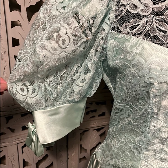 ALFRED ANGELO VINTAGE 80’s PALE AQUA BLUE LACE & SATIN FORMAL DRESS GOWN - Picture 5 of 15